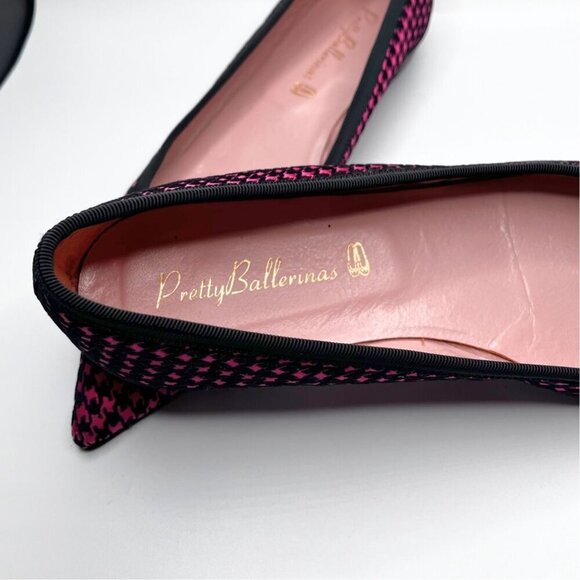 PRETTY BALLERINA ELLA BLACK FUCHSIA PINK HOUNDSTOOTH FLAT SHOES - 9,5 - Picture 9 of 9